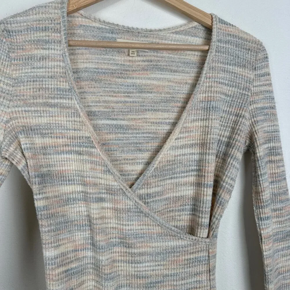 Madewell Space-Dye Faux-Wrap Knit Sweater Top Soft Rainbow Size XS Long Sleeve